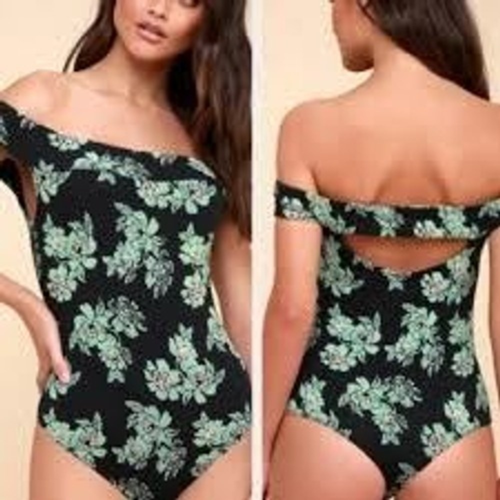 Intimately Free People So Much Bodysuit Women Medium Black Floral Off Shoulder